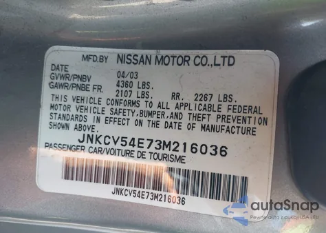 2003 Infiniti G35 Base W/6 Speed Manual from USA, damaged, VIN JNKCV54E73M216036